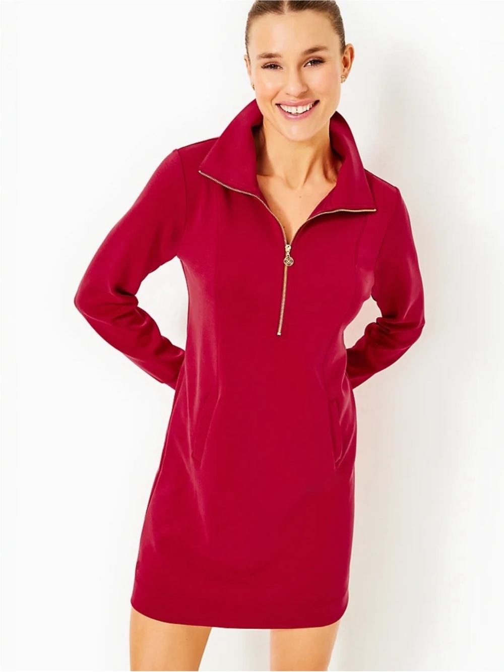 NWT Lilly Pulitzer Eleni UPF 50+ Zip-Front Mini Dress in Malbec red